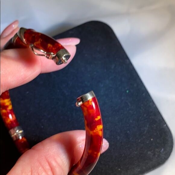 Sterling silver acrylic tortoise shell bracelet - Picture 6 of 9